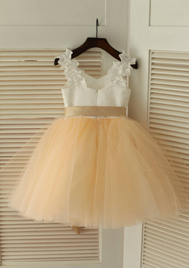 Knee-Length Sweetheart Satin and Tulle Flower Girl Dress with Graceful Sashes - A-line/Princess BM bride