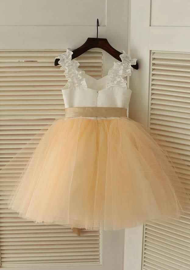 Knee-Length Sweetheart Satin and Tulle Flower Girl Dress with Graceful Sashes - A-line/Princess BM bride