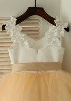 Knee-Length Sweetheart Satin and Tulle Flower Girl Dress with Graceful Sashes - A-line/Princess BM bride