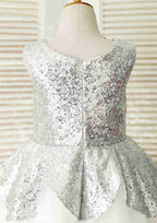 Knee-Length Sequined Tulle Flower Girl Dress - A-line/Princess Scoop Neck BM bride