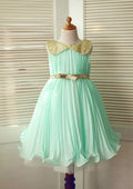 Knee-Length Chiffon Flower Girl Dress with Pleated Sequins - A-line/Princess Scoop Neck BM bride