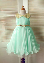 Knee-Length Chiffon Flower Girl Dress with Pleated Sequins - A-line/Princess Scoop Neck BM bride