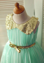 Knee-Length Chiffon Flower Girl Dress with Pleated Sequins - A-line/Princess Scoop Neck BM bride