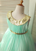 Knee-Length Chiffon Flower Girl Dress with Pleated Sequins - A-line/Princess Scoop Neck BM bride