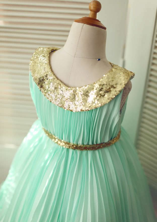 Knee-Length Chiffon Flower Girl Dress with Pleated Sequins - A-line/Princess Scoop Neck BM bride