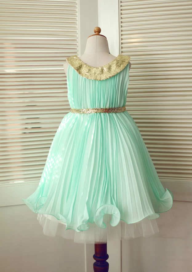 Knee-Length Chiffon Flower Girl Dress with Pleated Sequins - A-line/Princess Scoop Neck BM bride