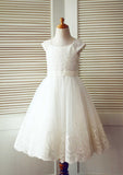 Tea-Length Lace and Tulle Flower Girl Dress - A-line/Princess Scoop Neck BM bride