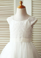 Tea-Length Lace and Tulle Flower Girl Dress - A-line/Princess Scoop Neck BM bride