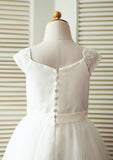 Tea-Length Lace and Tulle Flower Girl Dress - A-line/Princess Scoop Neck BM bride