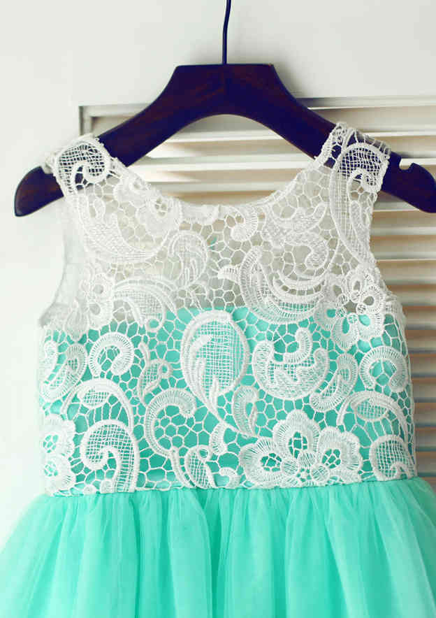 Knee-Length Lace and Tulle Flower Girl Dress with Delicate Lace - A-line/Princess Scoop Neck BM bride