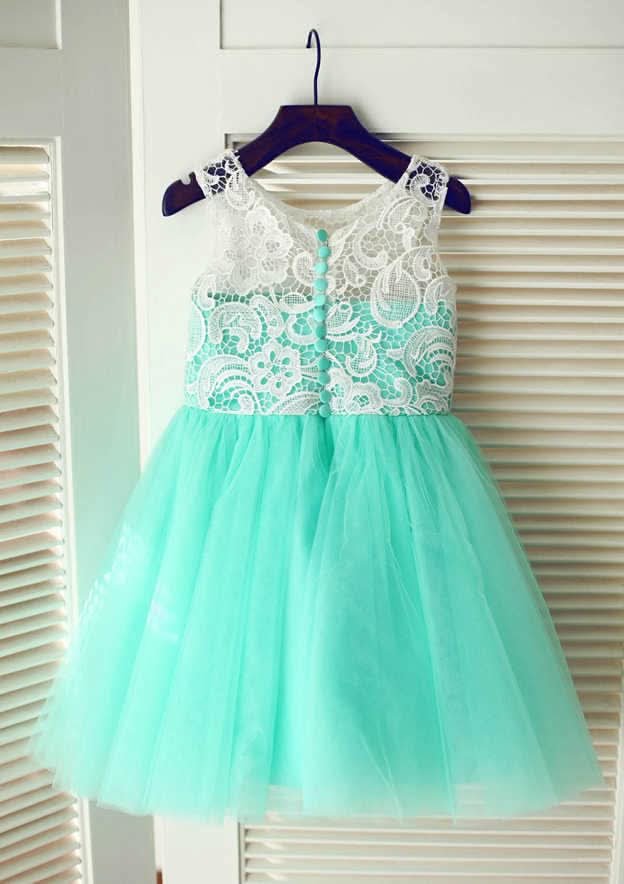 Knee-Length Lace and Tulle Flower Girl Dress with Delicate Lace - A-line/Princess Scoop Neck BM bride