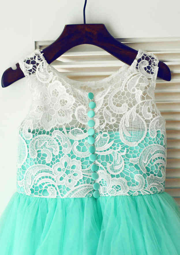 Knee-Length Lace and Tulle Flower Girl Dress with Delicate Lace - A-line/Princess Scoop Neck BM bride