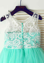 Knee-Length Lace and Tulle Flower Girl Dress with Delicate Lace - A-line/Princess Scoop Neck BM bride