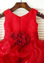 Knee-Length Organza Satin Flower Girl Dress with Charming Ruffled Flowers - A-line/Princess Scoop Neck BM bride