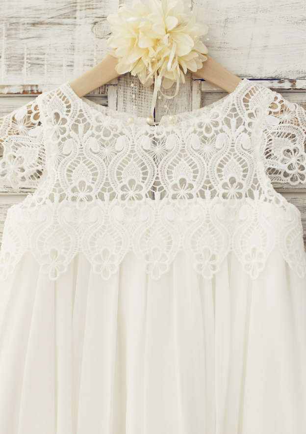 Knee-Length Chiffon Lace Flower Girl Dress - A-line/Princess Scoop Neck BM bride