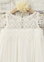 Knee-Length Chiffon Lace Flower Girl Dress - A-line/Princess Scoop Neck BM bride