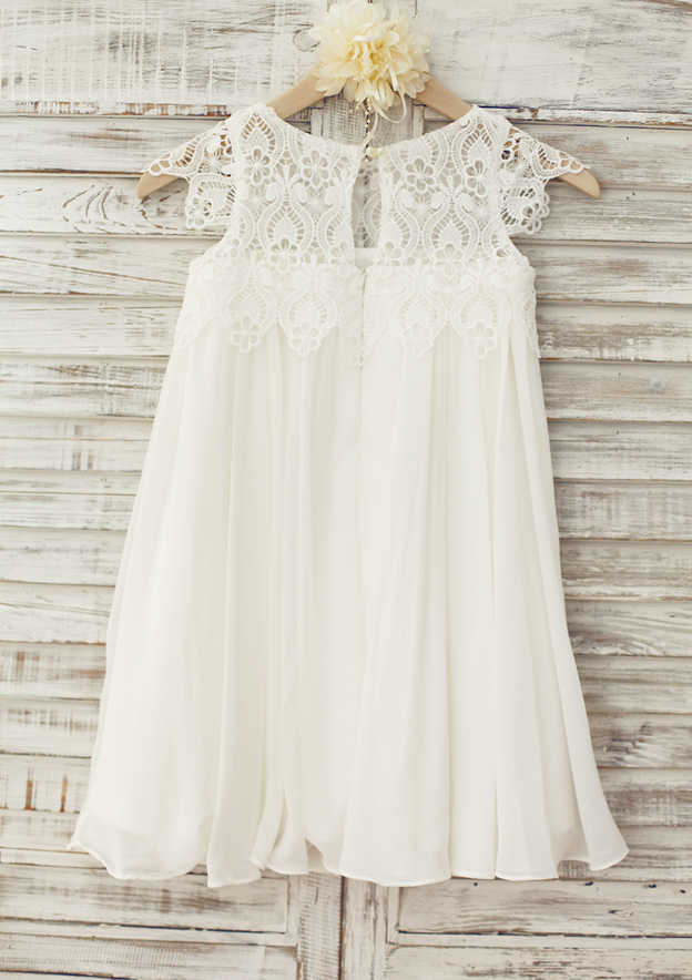 Knee-Length Chiffon Lace Flower Girl Dress - A-line/Princess Scoop Neck BM bride