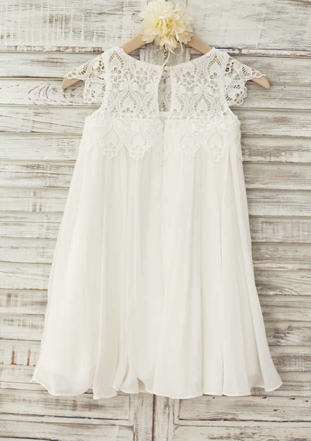 Knee-Length Chiffon Lace Flower Girl Dress - A-line/Princess Scoop Neck BM bride