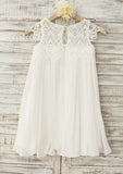 Knee-Length Chiffon Lace Flower Girl Dress - A-line/Princess Scoop Neck BM bride