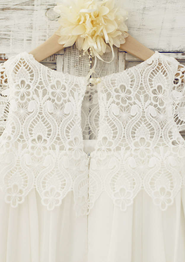 Knee-Length Chiffon Lace Flower Girl Dress - A-line/Princess Scoop Neck BM bride