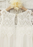 Knee-Length Chiffon Lace Flower Girl Dress - A-line/Princess Scoop Neck BM bride