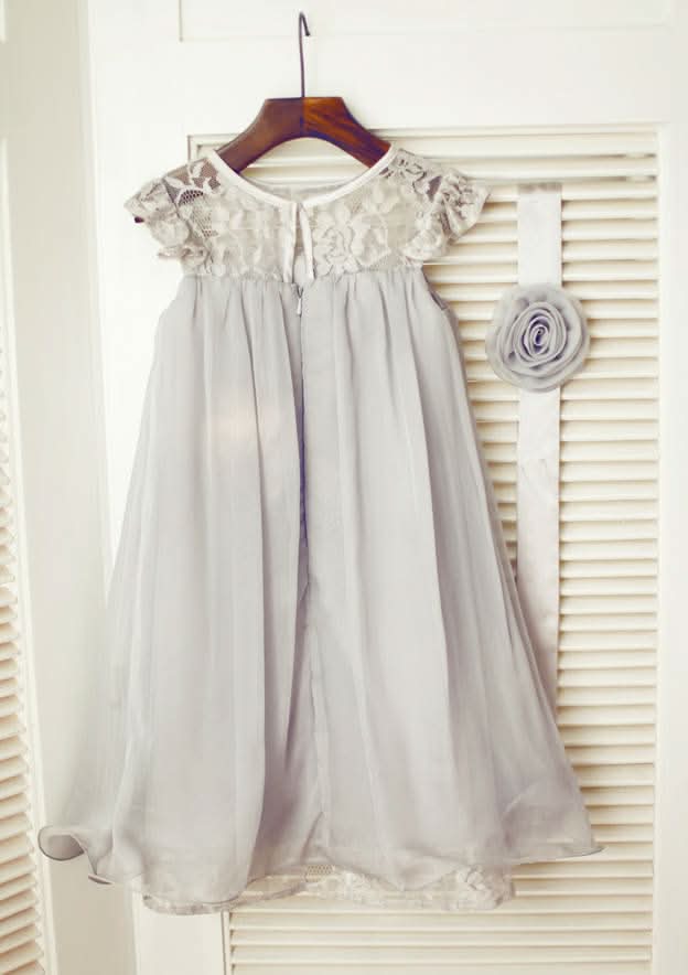 Knee-Length Chiffon Flower Girl Dress with Elegant Sashes - A-line/Princess Scoop Neck BM bride