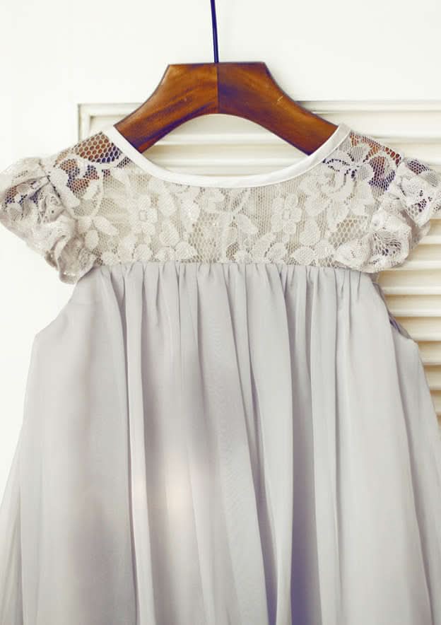 Knee-Length Chiffon Flower Girl Dress with Elegant Sashes - A-line/Princess Scoop Neck BM bride