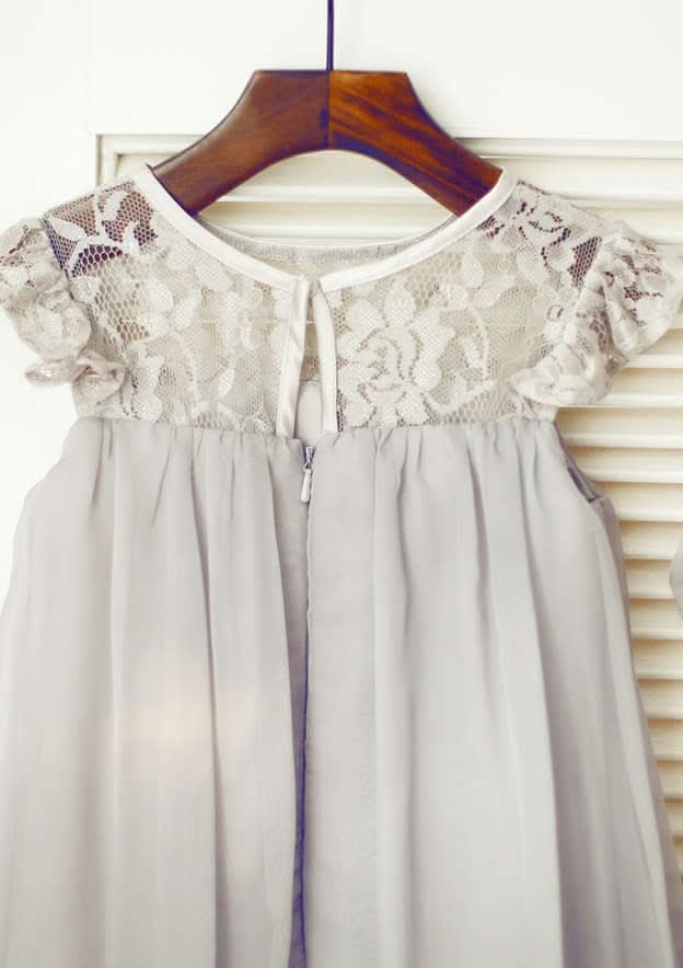 Knee-Length Chiffon Flower Girl Dress with Elegant Sashes - A-line/Princess Scoop Neck BM bride