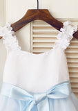 Knee-Length Satin and Tulle Dress with Elegant Sashes - A-line/Princess Square Neckline Flower Girl Dress BM bride