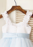 Knee-Length Satin and Tulle Dress with Elegant Sashes - A-line/Princess Square Neckline Flower Girl Dress BM bride