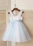 Knee-Length Satin and Tulle Dress with Elegant Sashes - A-line/Princess Square Neckline Flower Girl Dress BM bride