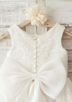 Knee-Length Lace and Tulle Flower Girl Dress with Cute Bowknot - A-line/Princess Scoop Neck BM bride