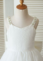 Ankle-Length Lace and Tulle Flower Girl Dress with Charming Bowknot - A-line/Princess Scoop Neck BM bride