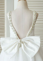Ankle-Length Lace and Tulle Flower Girl Dress with Charming Bowknot - A-line/Princess Scoop Neck BM bride