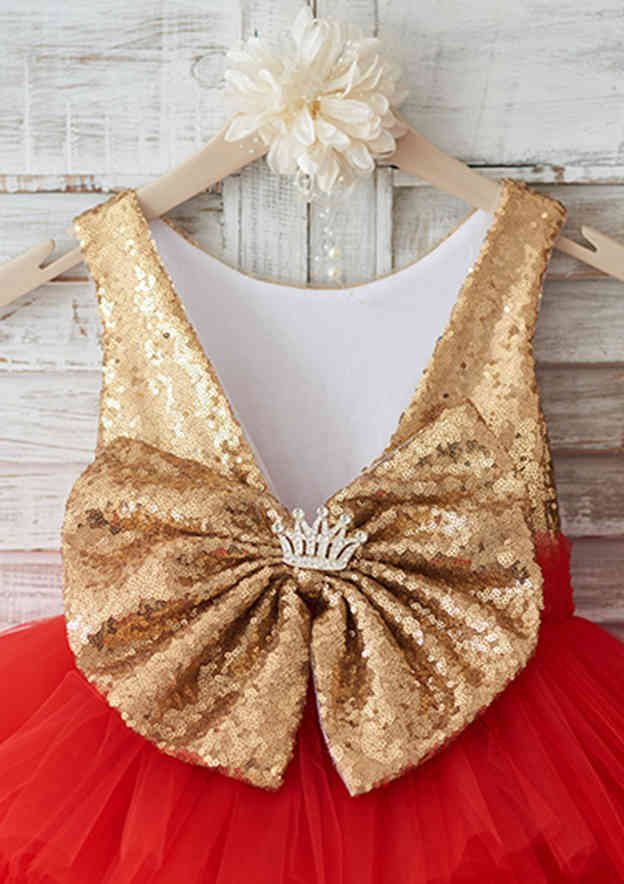 Knee-Length Sequined Tulle Flower Girl Dress with Pretty Bowknot - Ball Gown Scoop Neck BM bride