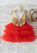 Knee-Length Sequined Tulle Flower Girl Dress with Pretty Bowknot - Ball Gown Scoop Neck BM bride