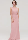 Sheath/Column Bateau Sleeveless Floor-Length Chiffon Bridesmaid Dress, With Waistband And Beading BM bride