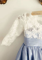 Knee-Length Satin Flower Girl Dress with Charming Bowknot - A-line/Princess Scoop Neck BM bride