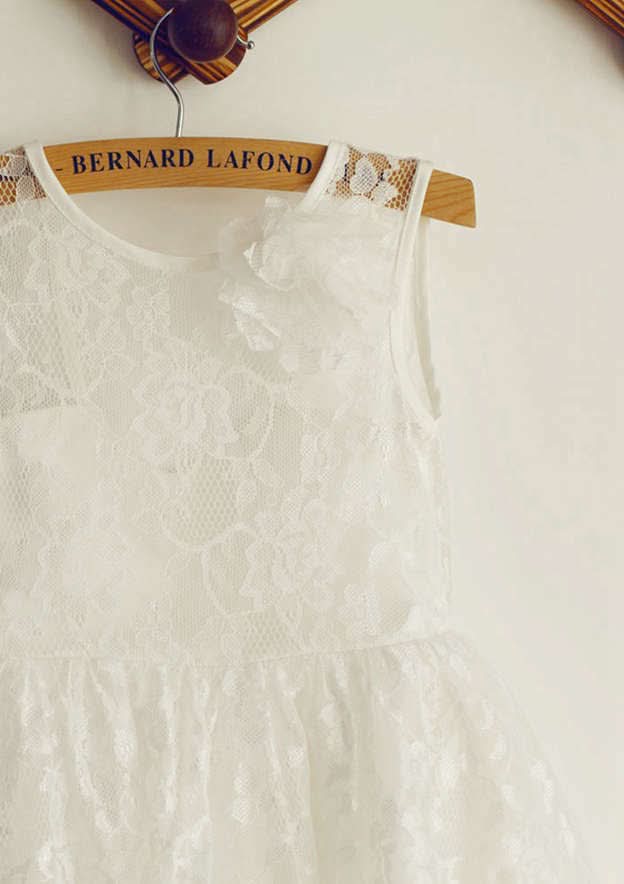 Tea-Length Taffeta Flower Girl Dress with Elegant Sashes - A-line/Princess Scoop Neck BM bride