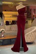 Light Purple Sleeveless Strapless Sequins Mermaid Prom Dress Long with Slit BM bride