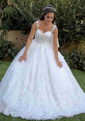 Romantic Lace Ball Gown Wedding Dress with Sweetheart Neckline, Sleeveless Design, and Sweep Train with Applique BM bride
