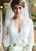 Romantic Sweep Train Trumpet/Mermaid Lace Wedding Dress with Full-Length Sleeves BM bride