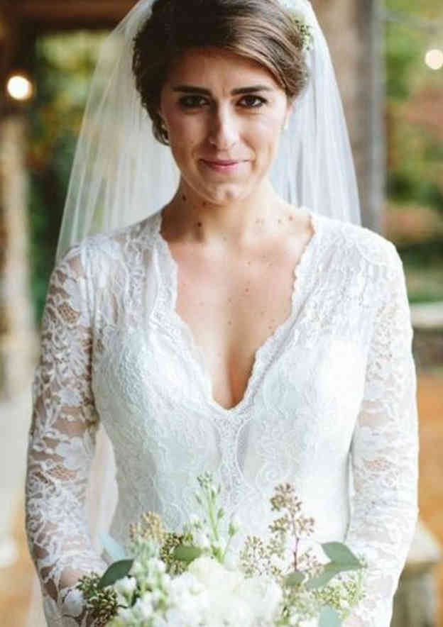 Romantic Sweep Train Trumpet/Mermaid Lace Wedding Dress with Full-Length Sleeves BM bride