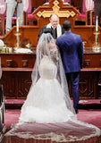 Elegant Lace Trumpet/Mermaid Sweetheart Wedding Dress with Full Sleeves, Sweep Train, and Applique Details BM bride