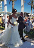 Timeless Lace Trumpet/Mermaid V-Neck Sleeveless Wedding Dress with Chapel Train and Appliqued Details BM bride
