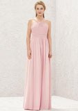 Long/Floor-Length Chiffon Bridesmaid Dress, A-Line Cut, Halter Neck, Sleeveless, With Pleats BM bride