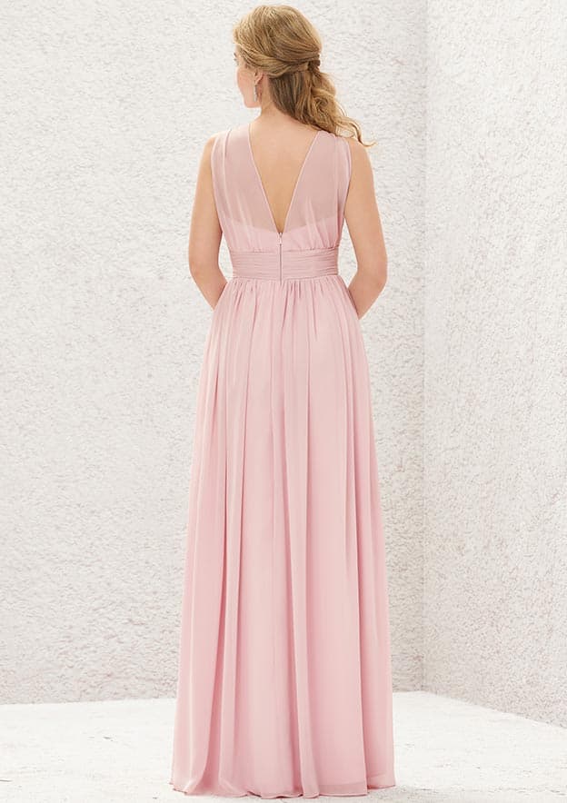 Long/Floor-Length Chiffon Bridesmaid Dress, A-Line Cut, Halter Neck, Sleeveless, With Pleats BM bride