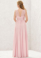Long/Floor-Length Chiffon Bridesmaid Dress, A-Line Cut, Halter Neck, Sleeveless, With Pleats BM bride