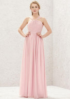 Long/Floor-Length Chiffon Bridesmaid Dress, A-Line Cut, Halter Neck, Sleeveless, With Pleats BM bride