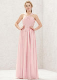 Long/Floor-Length Chiffon Bridesmaid Dress, A-Line Cut, Halter Neck, Sleeveless, With Pleats BM bride